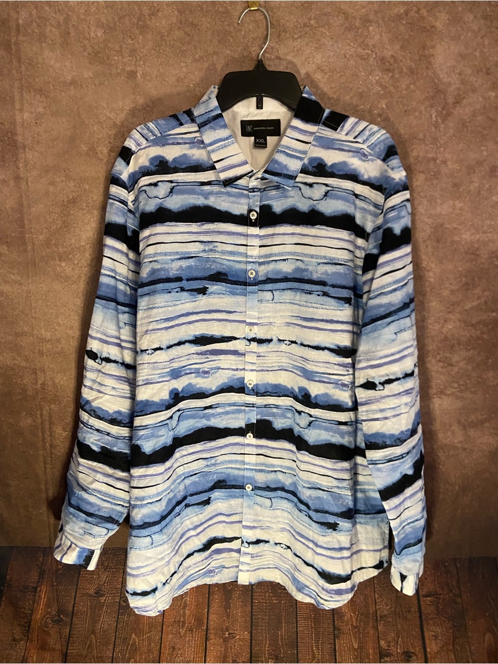 INC-International Concepts Men’s LS Linen blend button down top-Size XXL-EUC